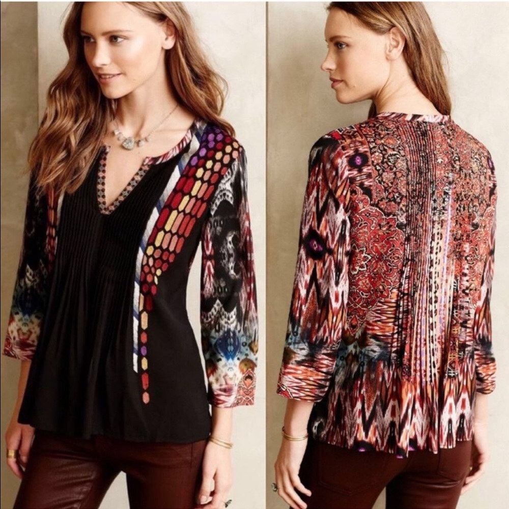Anthropologie Ranna Gill Embroidered Spectral Peasant Top